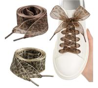 KEWUF 2 paires Lacets Chaussures Plats pour Baskets, Lacets Plats pour Sneakers - Économiques, 25mm de Large, Imprimé léopard