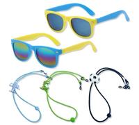 KEWUF 2 Pcs Polarisées Lunettes de Soleil Enfant Anti UV400 Bébé Lunettes de Soleil avec 3 Pcs Bande Élastique Réglabl, lunette soleil bebe, lunette soleil enfant, pour 2 et 8 Ans Bébés