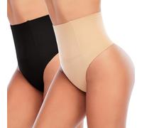 KEWUF 2 pcs String Gainante Ventre Plat Femme Culotte Gainante Sculptantes Tanga Gainante Taille Haute Gaine Amincissante Invisible Shapewear Thong, string gainante femme ventre plat - M