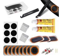 KEWUF 27 Pcs Kit de réparation de pneus de vélo Kit de réparation de tuyau de vélo haute performance avec boîte de rangement portable pour cyclistes, motos, BMX, véhicules toutterrain et plus