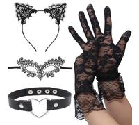 KEWUF 3 Pièces Costume Catwoman, Déguisement Catwoman Femme, Oreille de Chat Serre Tete Collier Masque, pour Fête Carnaval Halloween Anniversaire Cosplay