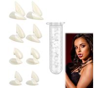 KEWUF 4 Paires Dents de Vampire Cosplay Halloween, dentier, dent de vampire, Crocs de Vampire avec Perles Adhésives, Prothèses Dentaires 4 Tailles 13/15/17/19mm pour Adultes et Enfants