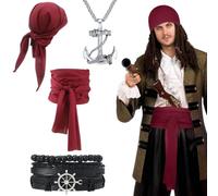 KEWUF 4 PCS Accessoire Deguisement Pirate Homme et Femme, chapeau pirate, dpirates des caraibes, eguisement pirate Accessoires de Costume Pirate avec Ceinture Bandana Collier Bracelet