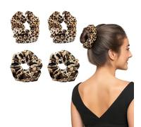 KEWUF 4 Pièces Chouchous en Velours pour Femmes, Chouchou Léopard, Chouchou Satin, Élastique Cheveux Femme, Cheveux Fille, Cheveux Ties Cordes Élastiques, Style Léopard, Accessoires Cheveux