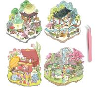 KEWUF 4 Set Autocollants de Scène 3D House Stickers DIY Adorables Autocollants 3D pour Soulager le Stress et Passer le Temps, avec une Pince à Pince(C)