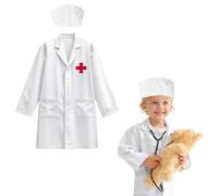KEWUF Blouse de Laboratoire Enfant Fille Garçon Costumes Blouse Blanche de Médecin Chimie, Manche Longue Blouse Blouse Sciences avec Poche pour Cosplay Activités Scolaires et Peinture Infirmière