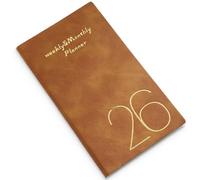 KEWUF Calendrier 2025 2026 Agenda hebdomadaire, A6, 365 jours, calendrier Calendrier livre à couverture rigide, avec cuir vegan et pages de notes, marron