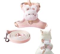 KEWUF Harnais pour Chat avec Laisse Anti-éclatement, Harnais réglable pour Chat, Doublure Lombaire Douce et Maille Respirante avec Bandes réfléchissantes, pour lentraînement en Plein air, Rose, S