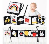 KEWUF livre noir et blanc bébé, Vicloon Livre D'eveil Double Face en Tissu,Livre Tissu Bébé Livre Noir et Blanc Bébé Pliable Réutilisable,pour 6-12 Mois et Tout-Petits,Favorise développement Cerveau