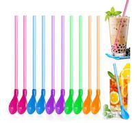 KEWUF Lot de 15 pailles à granité, granité pailles à Smoothie, cuillères colorées 2 en 1, granita réutilisables, idéales pour Les Smoothies, Milkshakes, cafés et Cocktails