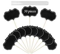 KEWUF Lot de 50 étiquettes alimentaires et un marqueur blanc pour buffet, tableau noir, étiquettes alimentaires pour buffets de fête à écrire sur un mini drapeau vierge cure-dents inscriptible, noir