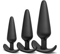 KEWUF Plug Anal Silicone 3 Kit, Klein+Medium+Rough, Silicon analdldos suite, Butt Plug Kit pour Fémmé Hómmé Cóuplé Debutànt - Noir