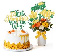 KEWUFD Centre de table « A Little Pumpkin Is On The Way » sur le thème de la citrouille - Décoration de fête prénatale - Vert et doré