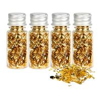 KEWUZY 4 Bouteilles de Flocons de Feuille d'or, Feuille d'or Comestibles, Multifonction en Bouteille Décoratif Feuille d'or Papier, pour Nourriture Dessert Décoration DIY Nail Art Bijoux en Résine