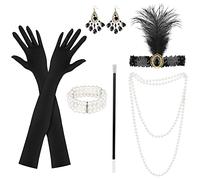KEWUZY 6 Pièces Accessoire Année 20 Femme Gatsby Costume Set Charleston Femme 1920 pour la Mascarade Halloween NoëL Carnaval