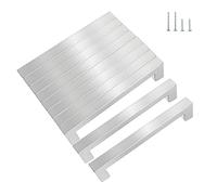KEWUZY Lot de 10 poignées de meuble - Noir - Espacement des trous - 128 mm - En acier inoxydable - Avec quarante vis - Poignées de porte - Poignées carrées - Argenté - 128 mm