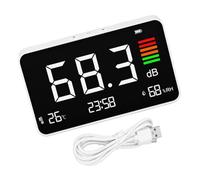 KEXIAO Compteur de décibels de bureau numérique de niveau sonore 30-130 dBA avec affichage de l'heure, de la température, de l'humidité et du bruit