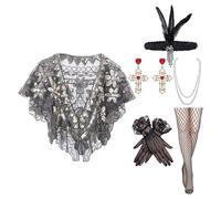 KEXIAO Costume garçonne des années 20 pour femme avec châle à paillettes et collier de perles Accessoires pour fêtes à thème