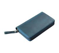 KEXIAO Housse de protection en cuir pour carnet de notes avec fermeture éclair et 3 emplacements pour stylos - Pour ordinateur portable de 7,28 x 3,54 pouces, Bleu Pan, 20.5x12cm