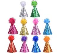 KEXIAO Lot de 10 petits chapeaux de fête pour chiens et chats avec paillettes et sangle réglable pour fête d'anniversaire
