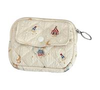 KEXIAO Petit sac de rangement pour pièces de monnaie motif floral, sac à monnaie, sac à monnaie, sac à monnaie, sac à monnaie, sac à monnaie matelassé, beige, 12x9x1.5cm