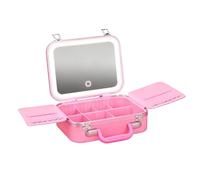 KEXIAO Trousse de maquillage professionnelle avec anneaux LED réglables et miroir pour femme, rose, 30cm*12cm*25cm