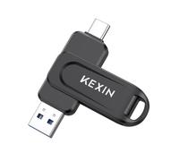 KEXIN Clé USB 128 Go Clé USB C 100 Mo/s 3.0 Pivotante Double USB-A et Type-C pour Smartphone Tablette iPhone 15/16 Voiture Console De Jeu, Noir