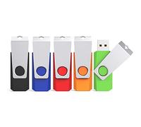 KEXIN Clé USB 16Go 2.0 LED Lot de 5 Clef USB 2.0 16 Go 5 Pièces Cle USB Flash Drive 16 Giga Portable avec Pince en Métal à 360° Compatible avec PC (Noir Bleu Rouge Vert Orange)