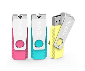 KEXIN Clé USB 2.0 128Go LED Lot de 3 USB 2.0 Flash Drive Mémoire Stick 3 Pièces Pendrive USB Compatible pour Ordinateur (3PCS, Rose, Jaune, Cyan)