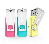 KEXIN Clé USB 2.0 64Go LED Lot de 3, avec Pince en Métal à 360°, Flash Drive Musique Pas Cher, 3 Pièces Pendrive Compatible pour Ordinateur (Rose, Jaune, Cyan)