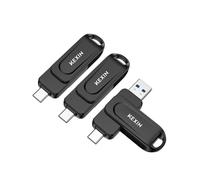 KEXIN Clé USB 64 Go Lot de 3 Clé USB C 100 Mo/s 3.0 Pivotante Double USB-A et Type-C pour Smartphone Tablette iPhone 15/16 Voiture Console De Jeu, Noir
