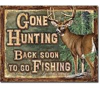 Kexle Plaque murale en métal « Gone Hunting Back Soon to Go Fishing » - 20,3 x 30,5 cm
