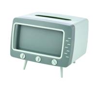 Kexpery Distributeur de mouchoirs Kawaii créatif multifonctionnel en forme de TV avec support de téléphone portable pour salon, table de nuit (vert)