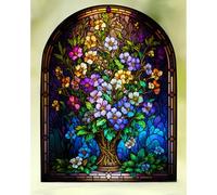 Kexpery Kit de peinture diamant 5D DIY rond avec ab motif floral fenêtre 45x55cm - Kit créatif pour décoration maison