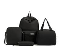 Kexpery Lot de 4 Sacs à Dos pour élèves du Primaire, capacité, Couleur Unie, Sac à déjeuner, Trousse à Crayons Portable étanche, Sac de léger en Plein air (Noir)