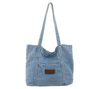 Kexpery Sac de courses polyvalent en denim de grande capacité, couleur unie, sac de transport quotidien pour femme, jeans, bleu clair, 440.00x310.00x100.00mm/17.32x12.2x3.94inch