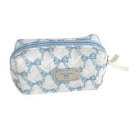 Kexpery Trousse de Maquillage matelassée pour Femmes et Filles, Trousse de Toilette de avec nœud Mignon, Pochette de Maquillage avec Fermeture éclair, Trousse de Maquillage (Bleu S)