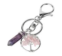 Key Bakporte-Clés En Pierre De Quartz Rose Naturel, Arbre De Vie, Fermoir Mousqueton, Porte-Clés De Voiture, Pierre Précieuse De Chakra, Cristal De Guérison, Porte-Clés De Moto Pour Femmes Et H