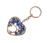 Key Bakporte-Clés en Pierre De Saphir Naturel, Pendentif en Forme De Cœur d'arbre De Vie, Porte-Clés De Voiture, Pierre Précieuse De Guérison, Porte-Clés en Cristal Porte-Bonheur pour Femmes E