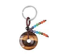 Key Bakporte-Clés en Pierre d'oeil De Tigre Naturel, Pendentif en Forme De Beignet, Porte-Clés De Moto, Pierre Précieuse De Chakra, Cristal De Guérison, Porte-Bonheur, Porte-Clés pour Femmes, F