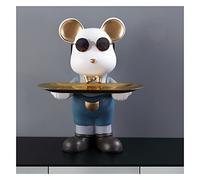 Key Bowl Bear Sculpture Deco, Desk Deco, Key, Hallway Deco, Money Box with Tray Stainless Steel, Resin,Blue E