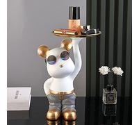 Key Bowl Bear Sculpture Deco, Desk Deco, Key, Hallway Deco, Money Box with Tray Stainless Steel, Resin,Grey D