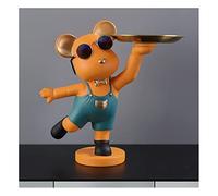 Key Bowl Bear Sculpture Deco, Desk Deco, Key, Hallway Deco, Money Box with Tray Stainless Steel, Resin,Orange a