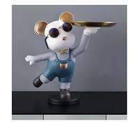 Key Bowl Bear Sculpture Deco, Desk Deco, Key, Hallway Deco, Money Box with Tray Stainless Steel, Resin,White a