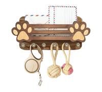 Key Holder Wall Mount - Pet Leashes Holder, 6 Hooks Wooden Organizer with Realistic Paw Prints, Sturdy Entryway Hook Rack for Pet Accessories and Keys, Decorative Wood Wall Art for Kitchen Bedroom