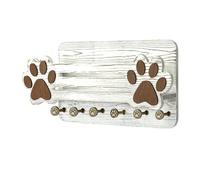 Key Holder Wall Mount - Pet Leashes Holder, 6 Hooks Wooden Organizer with Realistic Paw Prints, Sturdy Entryway Hook Rack for Pet Accessories and Keys, Decorative Wood Wall Art for Kitchen Bedroom