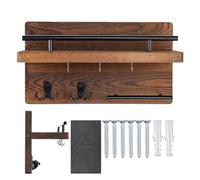 Key Holder Wall Mount - Timber Antique Rack, 1 Piece Wood Entryway Organizer For Letter Storage, Floating Ledge Bracket With Metal Prongs, Storage Unit, Hanging Station For Coats, Bags And Umbrellas
