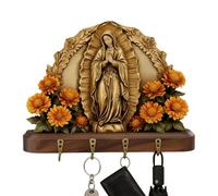 Key Hook Hanger - Religious Art Decor for Home | Wooden 4 Hook Wall Mount, Holy Communion Design Accent, Towel Bag Hat Organizer, Living Room, Bedroom, Bathroom, Garage, Christmas Holiday
