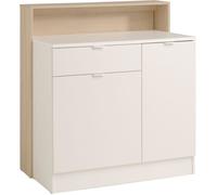 KEY - Meuble multifonctions - Module cuisine 2 portes 1 tiroir / Bar / Travail - 103,5 x 59 x 115 cm - Chêne / Blanc - PARISOT