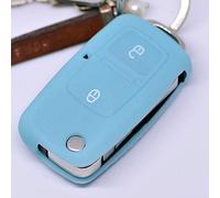 Key Soft Case Cover Capot de Protection clé de Voiture Convient pour VW Polo Fox Golf Jetta EOS Seat Jusqu'en 2009 Skoda Bouton 2 Pliage/Couleur clé: (! lumières dans l'obscurité) Bleu Fluorescent
